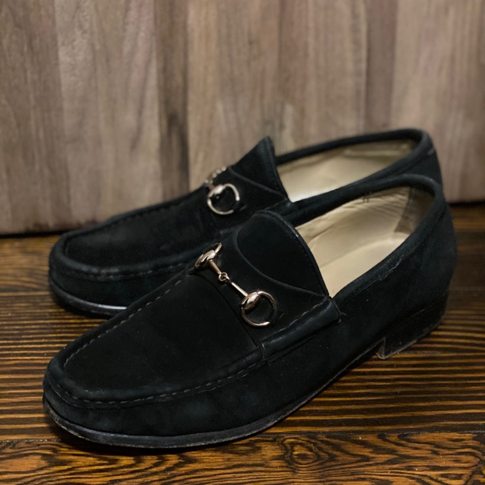 Gucci loafers size 6.5 black, suede, womens